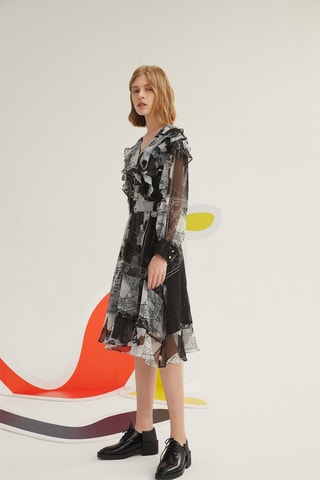 Vestido estilo patinadora Preto e cinzento