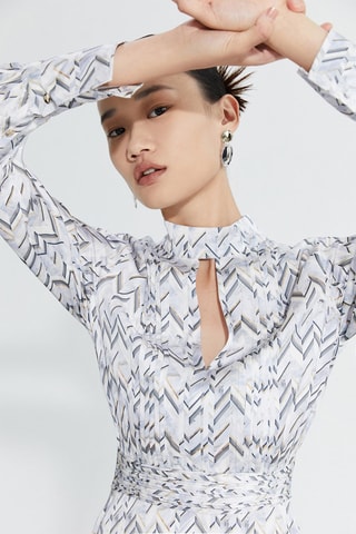 Vestido direito Branco e azul-celeste