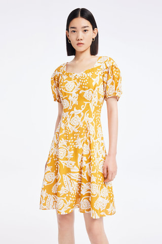 Vestido estilo patinadora - Mostarda e cru