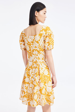 Vestido estilo patinadora - Mostarda e cru