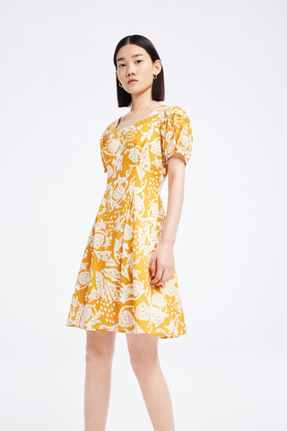Vestido estilo patinadora - Mostarda e cru