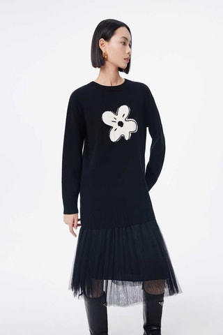 Robe trompe-l’œil en laine Noir