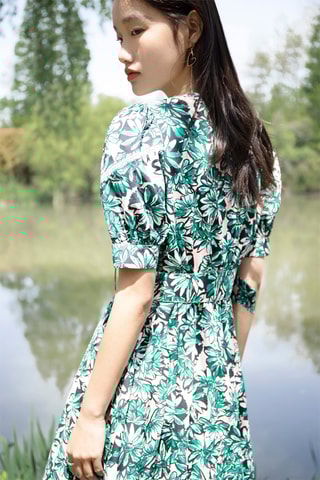Robe trapèze - Rose clair et turquoise