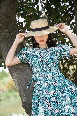 Robe trapèze - Rose clair et turquoise