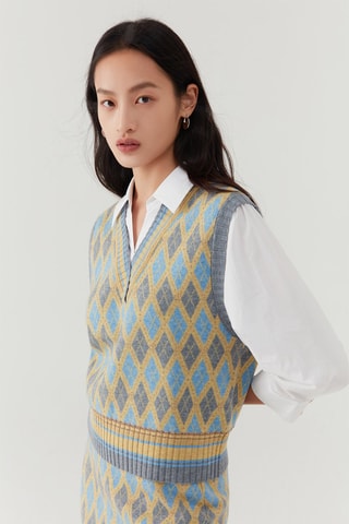 Chemise avec gilet trompe-l'œil Gris et jaune clair