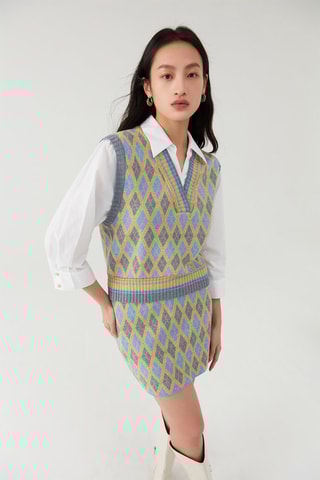 Chemise avec gilet trompe-l'œil Gris et jaune clair