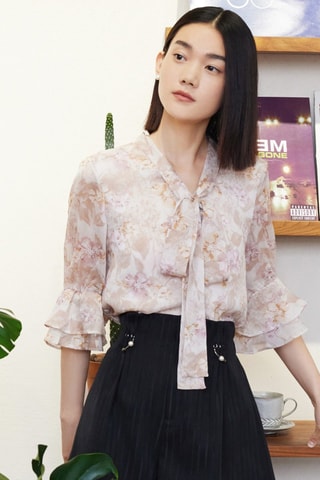 Blouse - Beige et rose