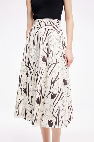 Jupe midi - Blanc et marron