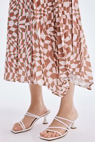 Jupe midi taille haute - Camel et blanc