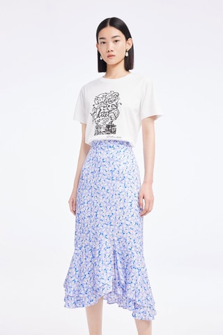 Jupe midi - Turquoise et blanc