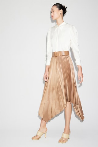 Jupe plissée taille haute - Beige