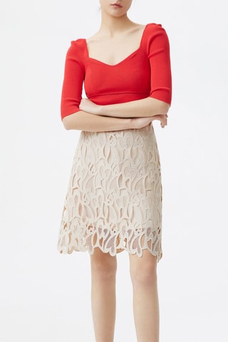 Jupe droite taille haute - Beige