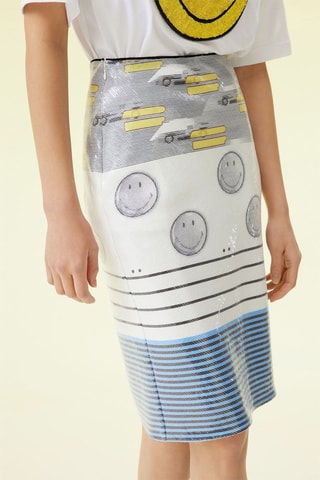 Jupe fourreau taille haute - Gris et blanc