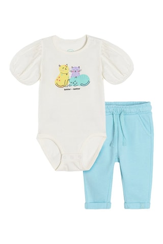 Body et pantalon Blanc et turquoise