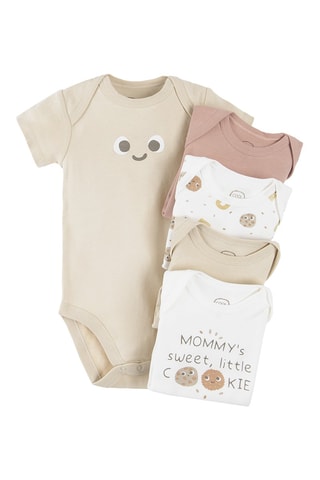 5 Rompertjes Beige, oudroze en wit