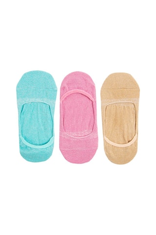 3 Paar Enkelsokken Turquoise, roze en beige