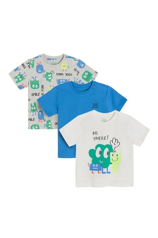 3 T-shirts Wit, hemelsblauw en gemêleerd grijs