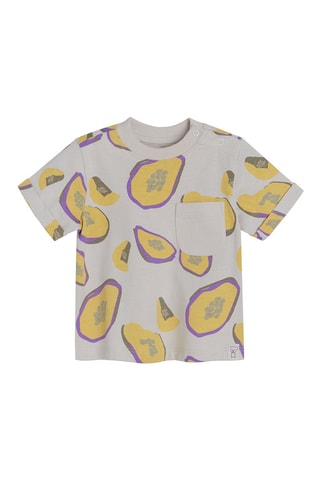 T-shirt. Beige en Mosterdgeel