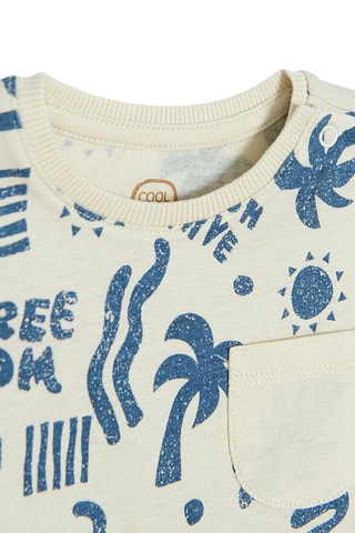 T-shirt. Beige en Gemêleerd Kobaltblauw
