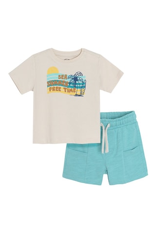 T-shirt en Short Beige en Gemêleerd Turquoise