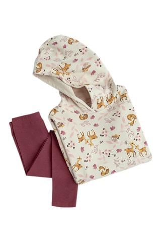 Sweater met Capuchon en Legging - Beige en Bordeauxrood