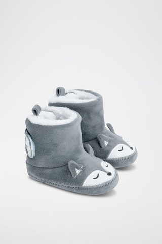 Chaussons fourrés à oreilles - Gris clair