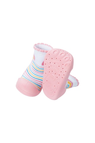 Chaussons-chaussettes Ecru et rose