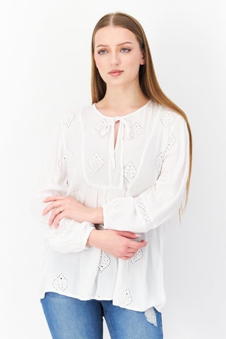 Top met Engelse Borduursels Boho - Wit