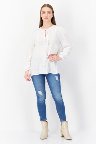 Top met Engelse Borduursels Boho - Wit