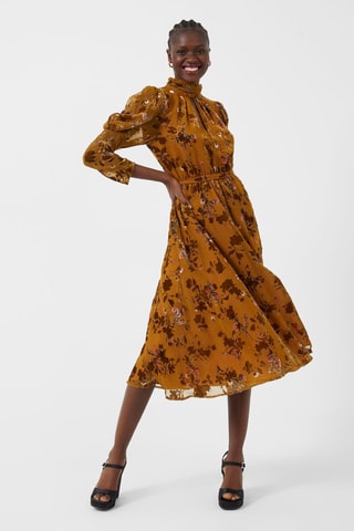 Robe midi Guthern - Moutarde et marron