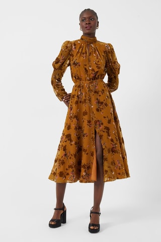 Robe midi Guthern - Moutarde et marron