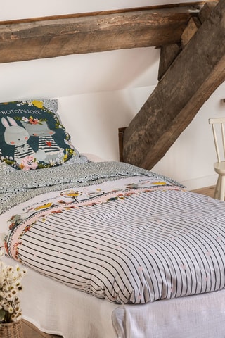 Parure de couette en coton 57 fils/cm² Jardinage - Blanc et bleu
