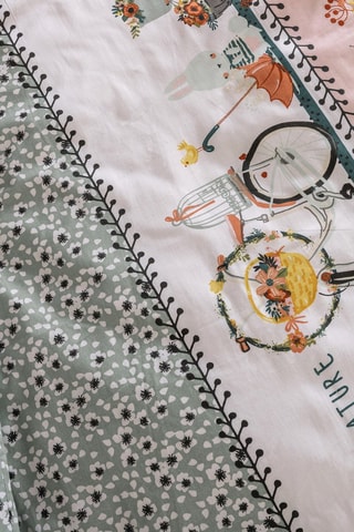 Parure de couette en coton 57 fils/cm² Jardinage - Blanc et bleu