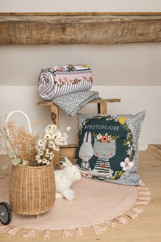 Parure de couette en coton 57 fils/cm² Jardinage - Blanc et bleu
