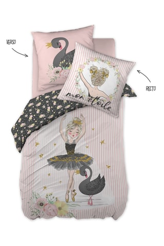 Parure de couette réversible en coton 57 fils/cm² Mon étoile - Rose