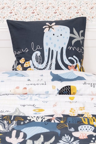 Parure de couette 57 fils/cm² Octopia - Bleu marine et blanc