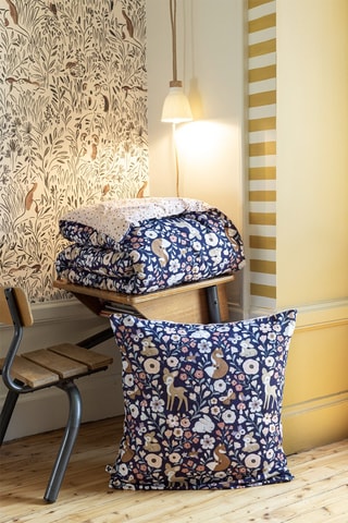 Parure de couette en coton Forêt enchantée - Bleu foncé et beige