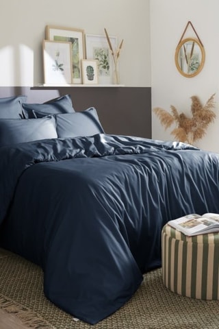Housse de couette en percale de coton 80 fils/cm² Bally  - Bleu nuit