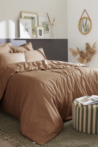 Housse de couette en percale de coton 80 fils/cm² Bally  - Marron