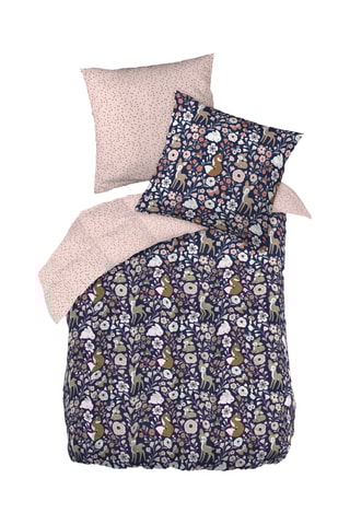 Parure de couette réversible en coton 57 fils/cm² Forêt Enchantée - Bleu foncé et rose