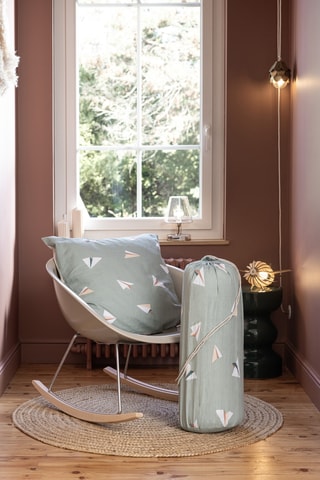 Parure de couette réversible en coton 57 fils/cm² Petits Papiers - Vert d'eau
