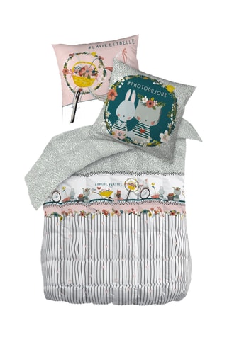parure de couette réversible en coton 57 fils/cm² Jardinage - Bleu et rose