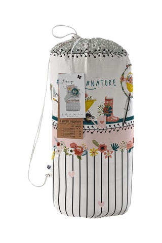parure de couette réversible en coton 57 fils/cm² Jardinage - Bleu et rose