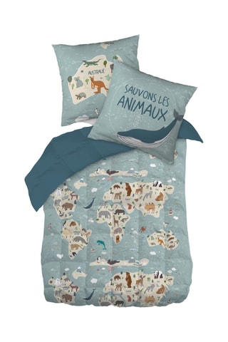 Parure de couette réversible en coton 57 fils/cm² Map - Bleu