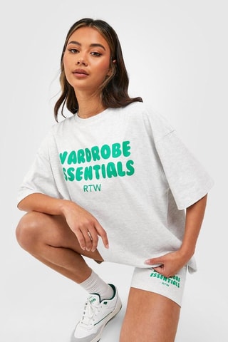 T-shirt oversize et short - Gris clair chiné