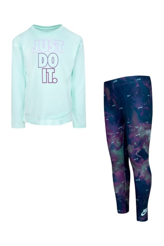 T-shirt et legging tie and dye Vert d’eau et bleu foncé  - Nike
