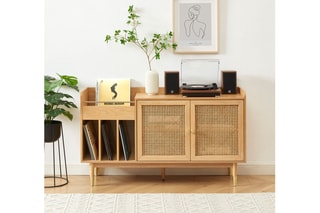 Meuble vinyle 2 portes en chêne Léon - 140 x 40 x 80 cm