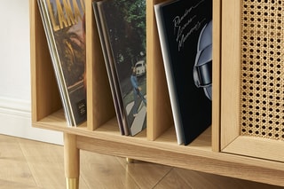 Meuble vinyle 2 portes en chêne Léon - 140 x 40 x 80 cm