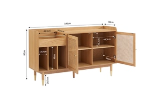 Meuble vinyle 2 portes en chêne Léon - 140 x 40 x 80 cm