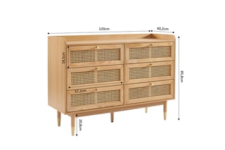 Commode en chêne 6 tiroirs Léon - 120 x 40 x 85 cm